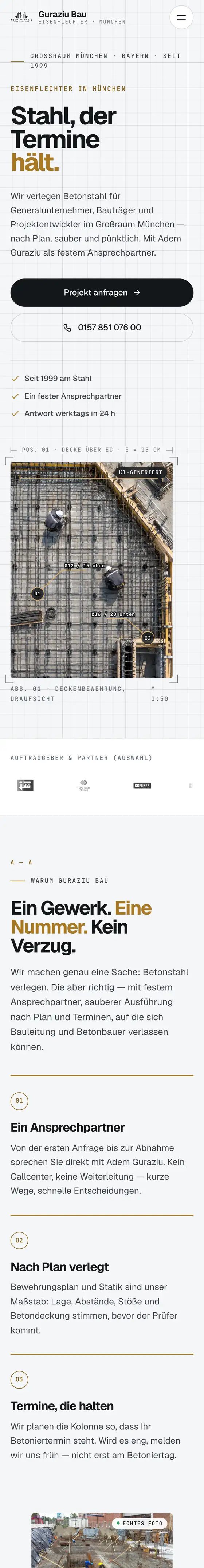 Echte Kundenseite guraziu-bau.de am Handy