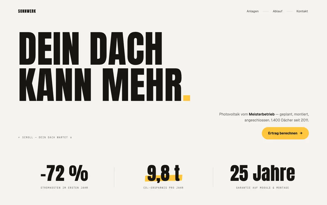 Screenshot der Website Konzept: SONNWERK