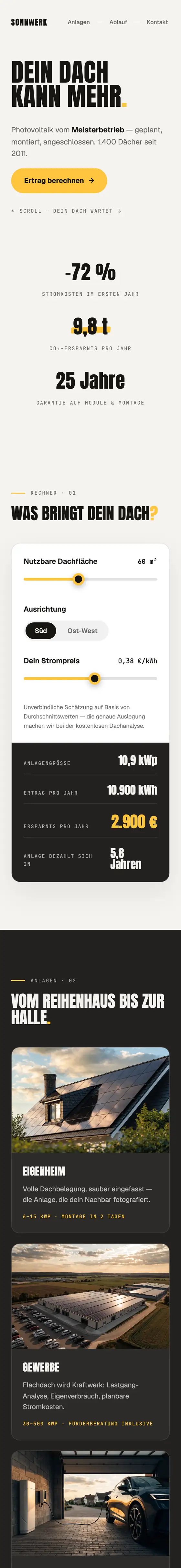 Echte Kundenseite Konzept: SONNWERK am Handy