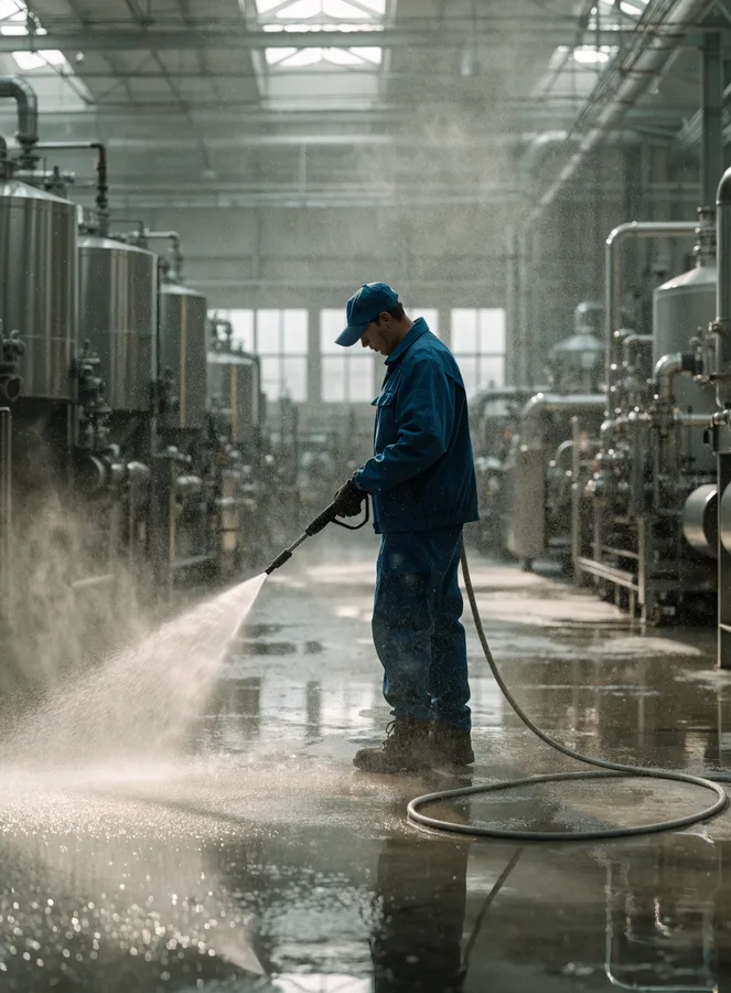 Industriereinigung in einer Produktionshalle